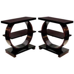 Pair Of Art Deco Side Tables In Mahogany & Black Lacquer