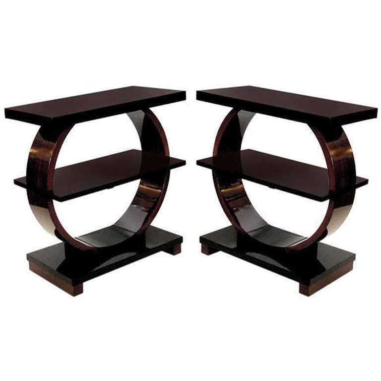Pair of Art Deco Side Tables in Mahogany and Black Lacquer at 1stdibs