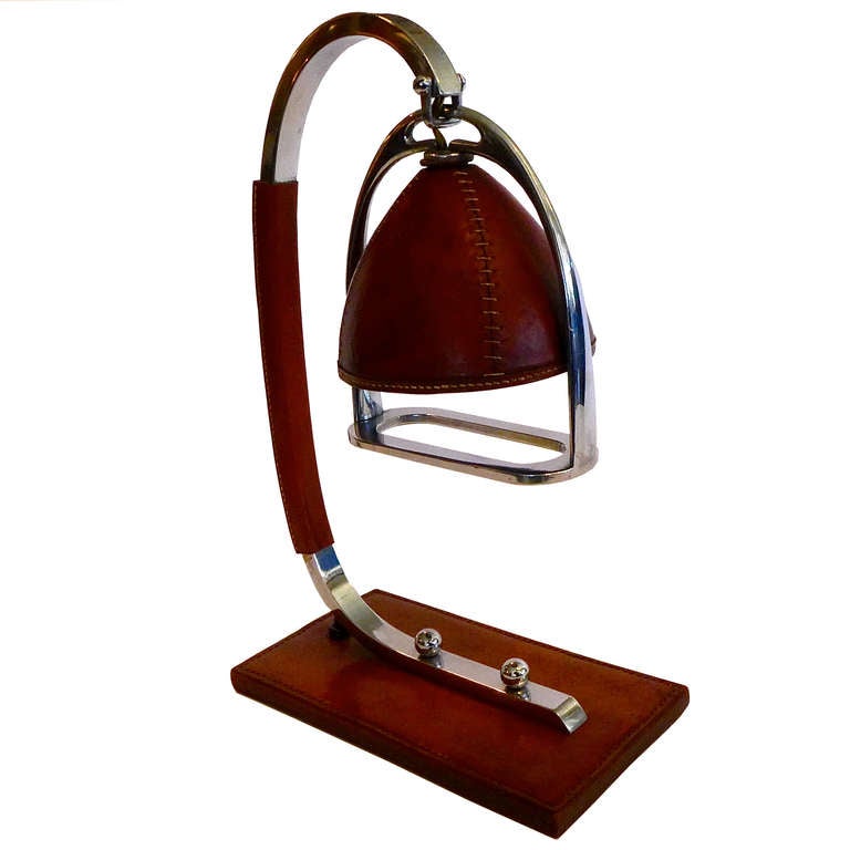 Leather Clad Equestrian Lamp By Longchamp, Paris In Excellent Condition In Los Angeles, CA