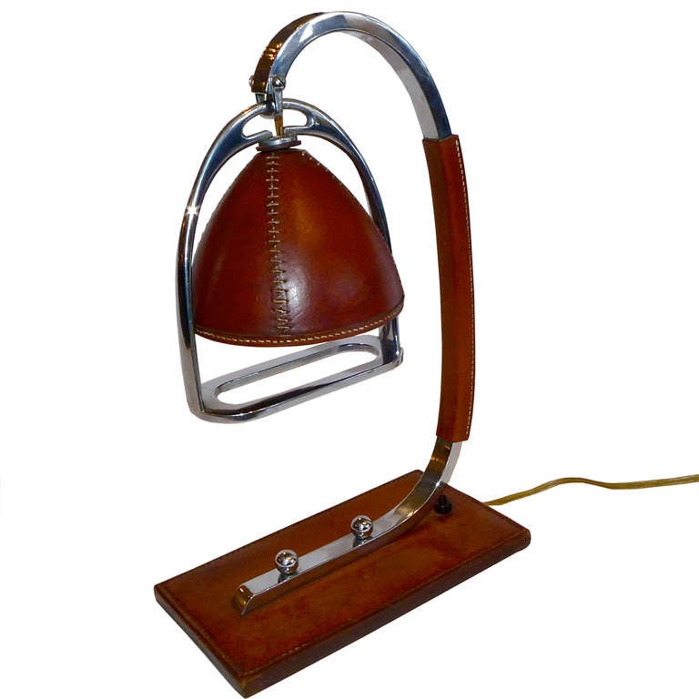 French Leather Clad Equestrian Lamp By Longchamp, Paris
