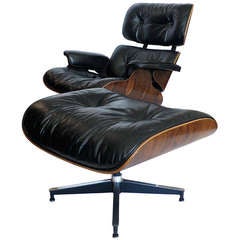 Original 1970 Black Leather  Eames 670 Lounge Chair 
671 Ottoman