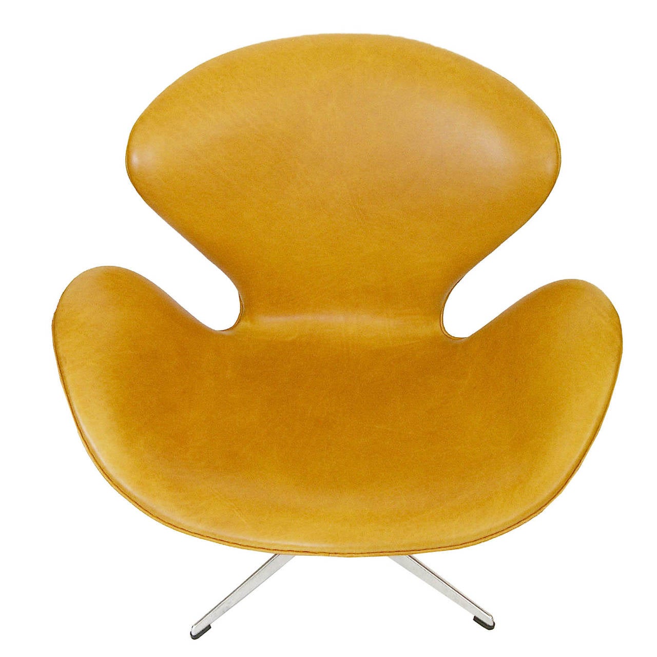 Anodized Early Rare Adjustable Swan Chair by Arne Jacobsen in Saddle Tan Leather