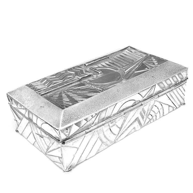 Japanese 1930's Machine Age Art Deco Geometric Silver Plated Box For Sale