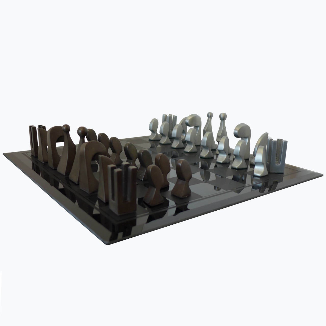 Beveled Pierre Cardin, 1969 Evolution Chess Set with Glass Board For Sale