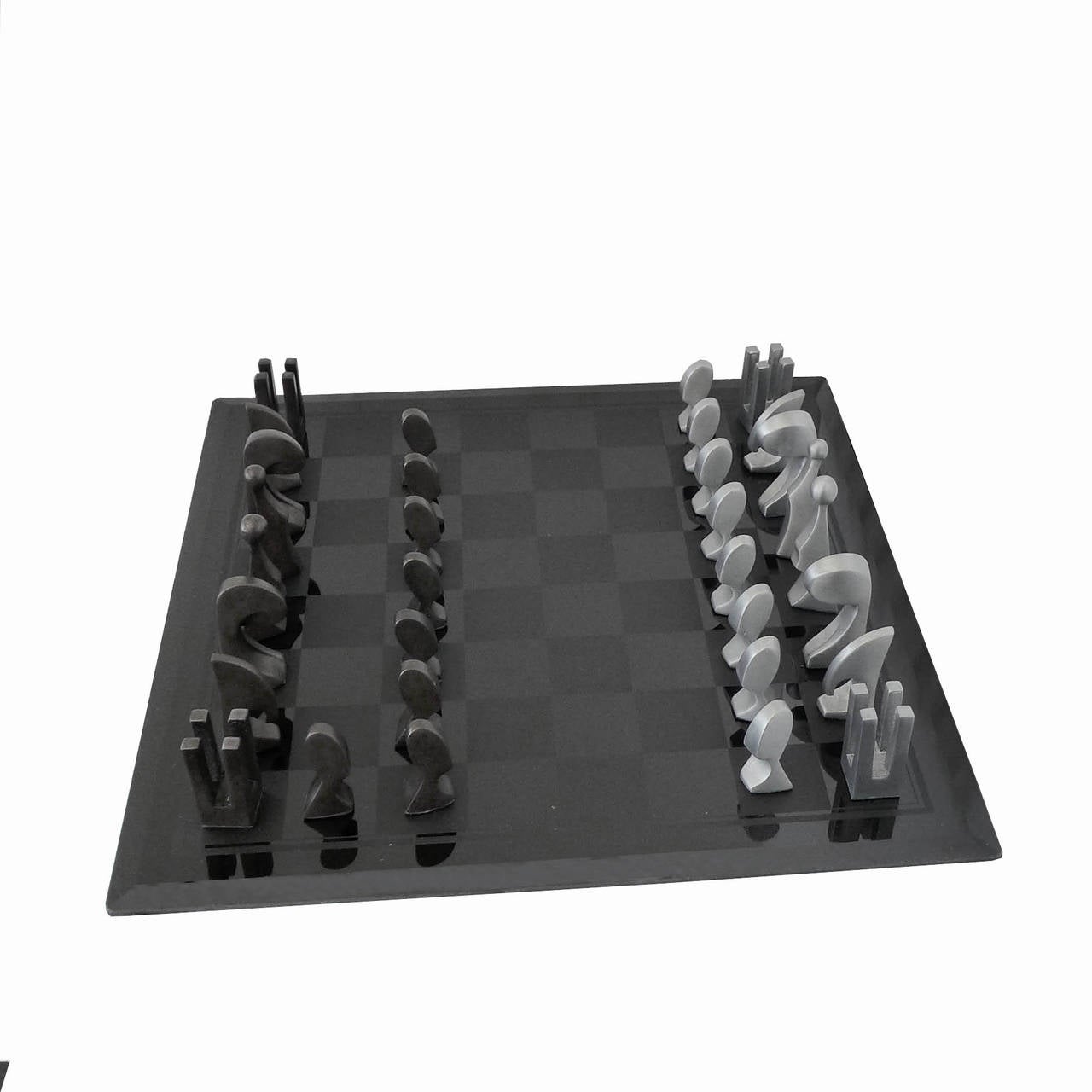Pierre Cardin, 1969 Evolution Chess Set with Glass Board In Excellent Condition For Sale In Los Angeles, CA