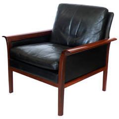 Rosewood and Leather Armchair by Hans Olsen