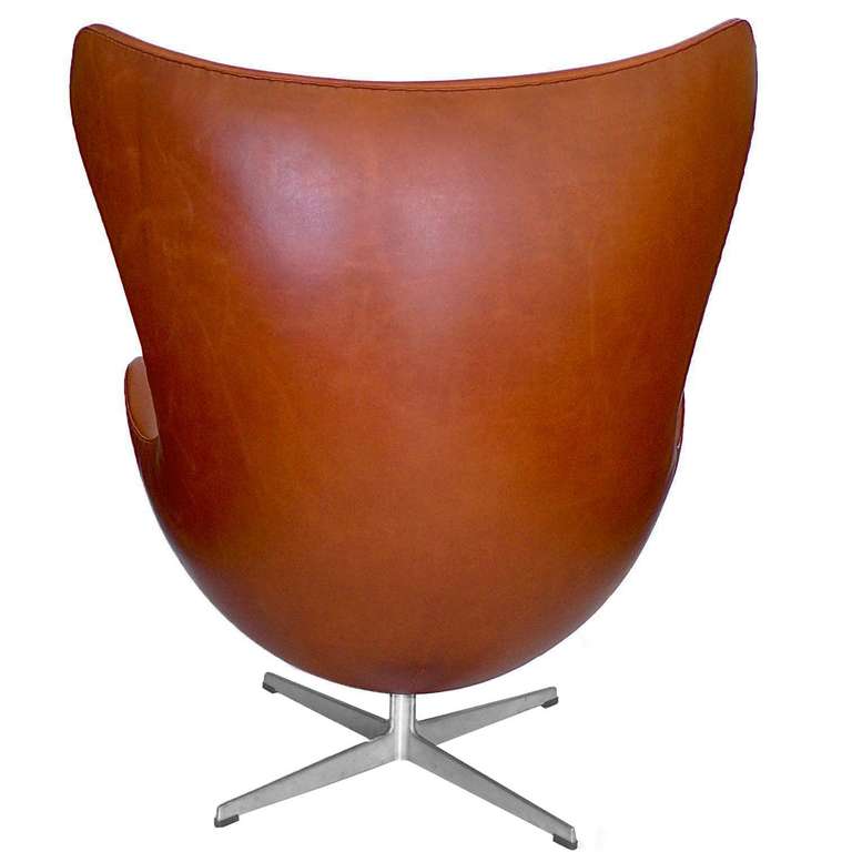 Leather Egg Chair and Ottoman by Arne Jacobsen in Danish Chestnut Brown