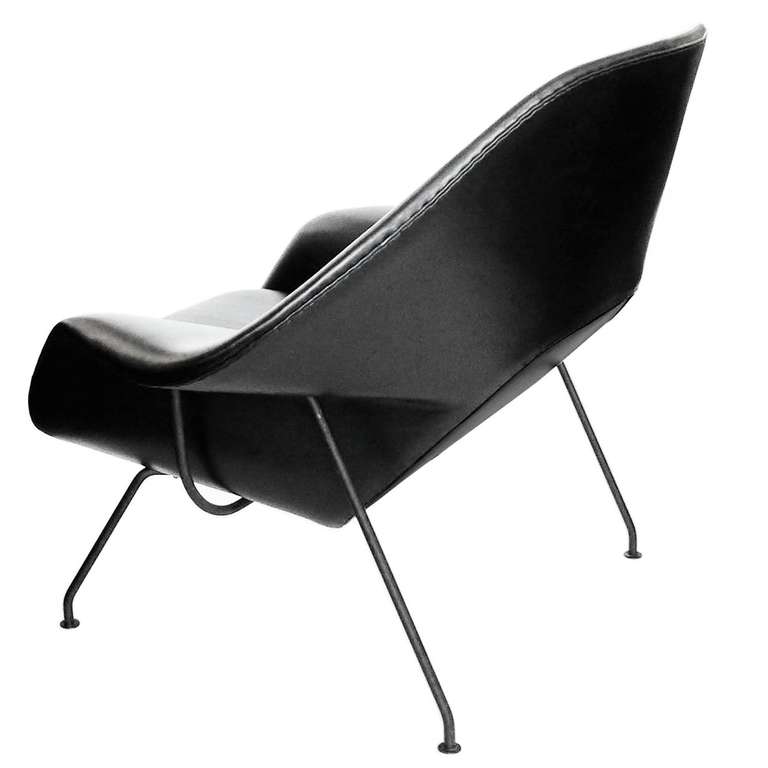 American Early Womb Chair and Ottoman by Saarinen for Knoll in Black Leather