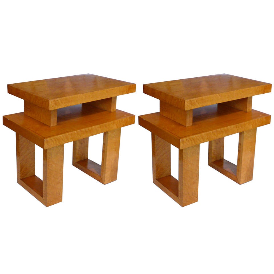 Pair of Opposing Architectural Side Tables For Sale