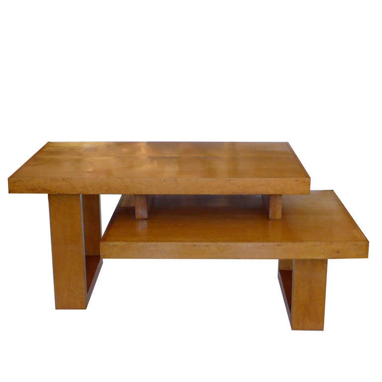 This amazing hand crafted asymetrical coffee table was made of solid maple in the 1940's by Northern California designer. It's powerful asymetrical design references the best of De Stijl. We also have the matching end tables available in a separate