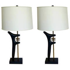 Pair of Opposing Biomorphic Lamps in Oil Rubbed Bronze and Brass