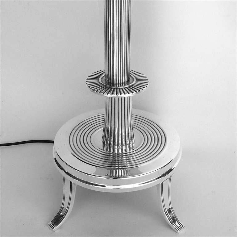 Mid-Century Modern Pair of Silver Plated Torchiere Lamps by Tommi Parzinger For Sale