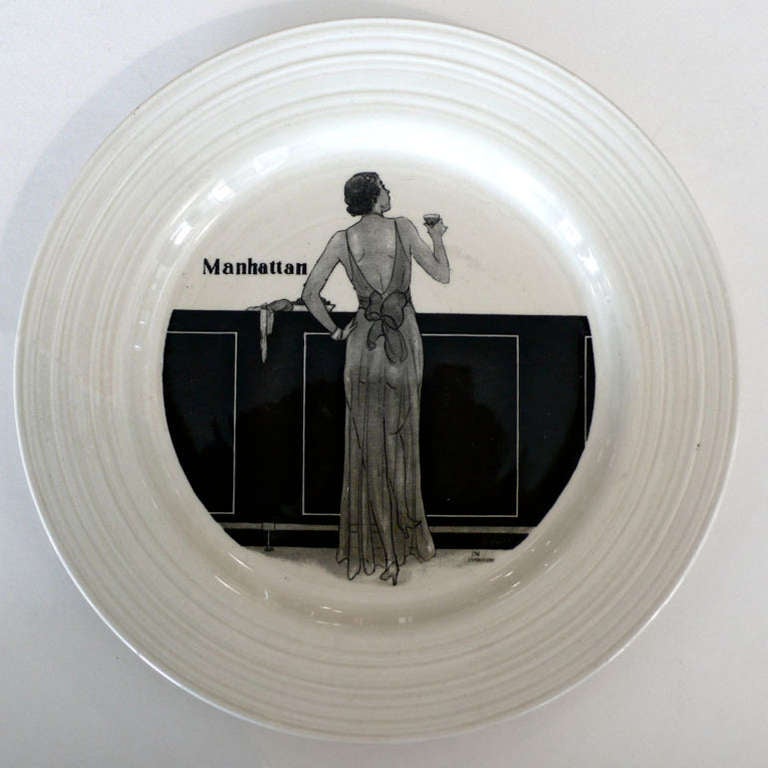 British Set of 6 1930's Art Deco Cocktail Plates by Crown Ducal, England