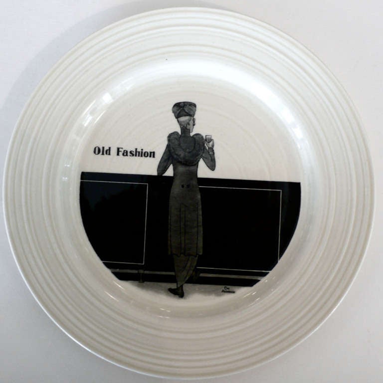 Ceramic Set of 6 1930's Art Deco Cocktail Plates by Crown Ducal, England