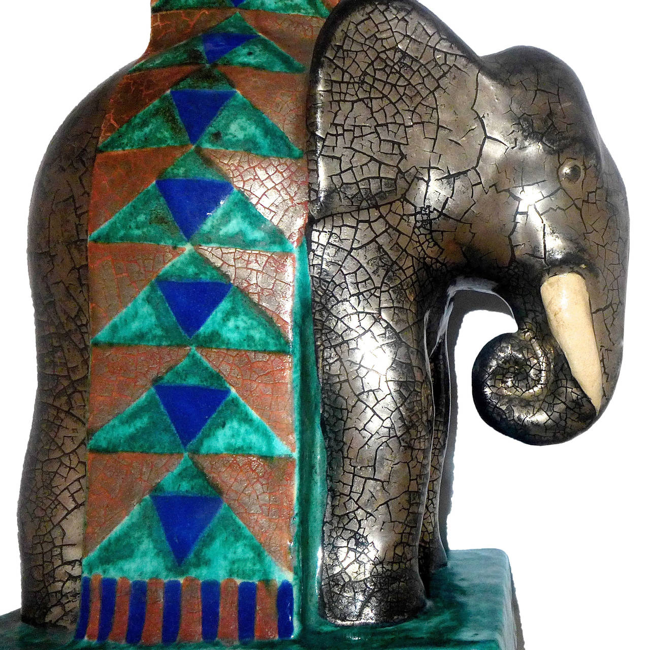 20th Century Large and Important Art Deco Edouard Cazaux Nude and Elephant Vase For Sale