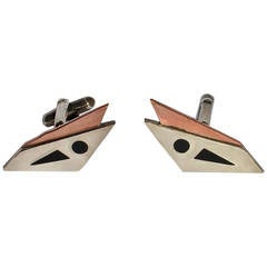 Rare 1950s Modernist Sterling and Copper Inlaid Cufflinks by Antonio Pineda