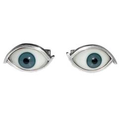 Surrealist Sterling Glass Eye Cufflinks
