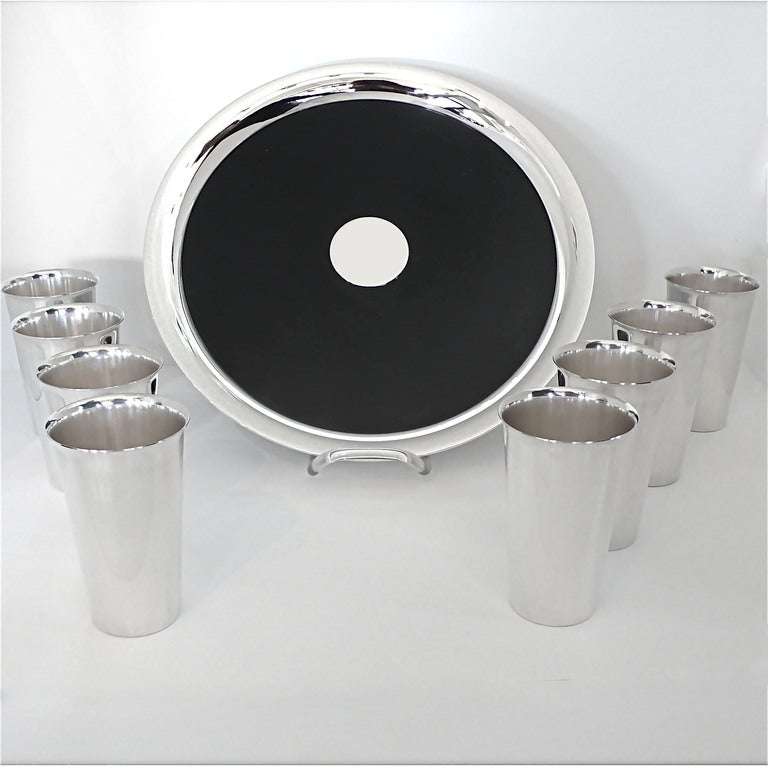 Art Deco Sterling & Bakelite Tray w/ 8 Sterling Tumblers