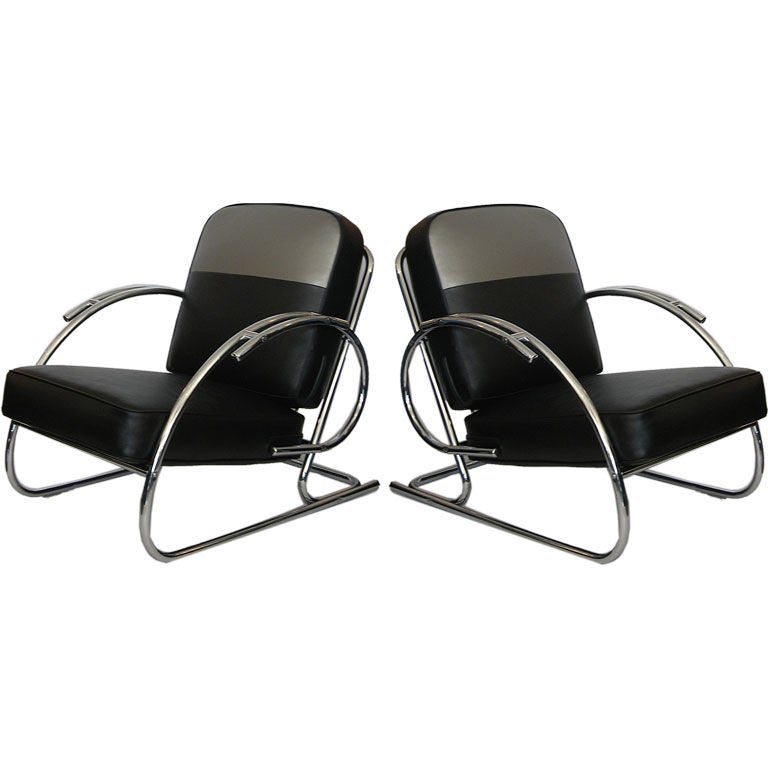 Pair Of Streamline Moderne Art Deco Tubular Chrome Chairs At 1stdibs