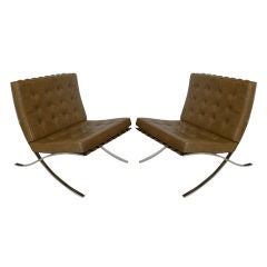 Pair of Tan Knoll Original Mies Van Der Rohe Barcelona Chairs