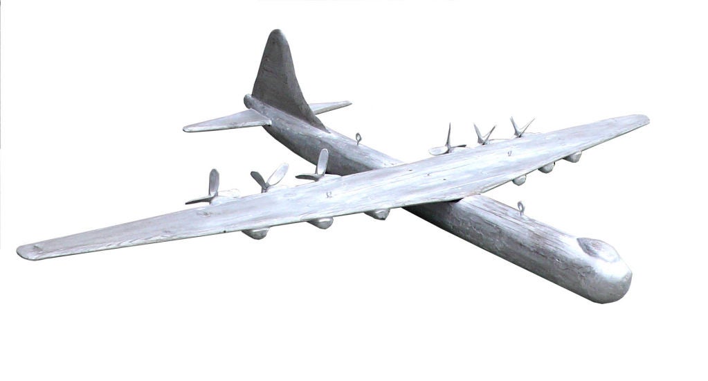 American Huge Hand-Carved B-36 Wood Folk Art Airplane For Sale