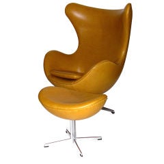 Outstanding Egg Chair w/Ottoman in Tan Leather by Arne Jacobsen