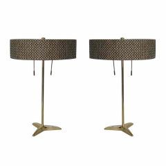 Pair of Brass Stiffel Tripod Base Lamps with Original Shades