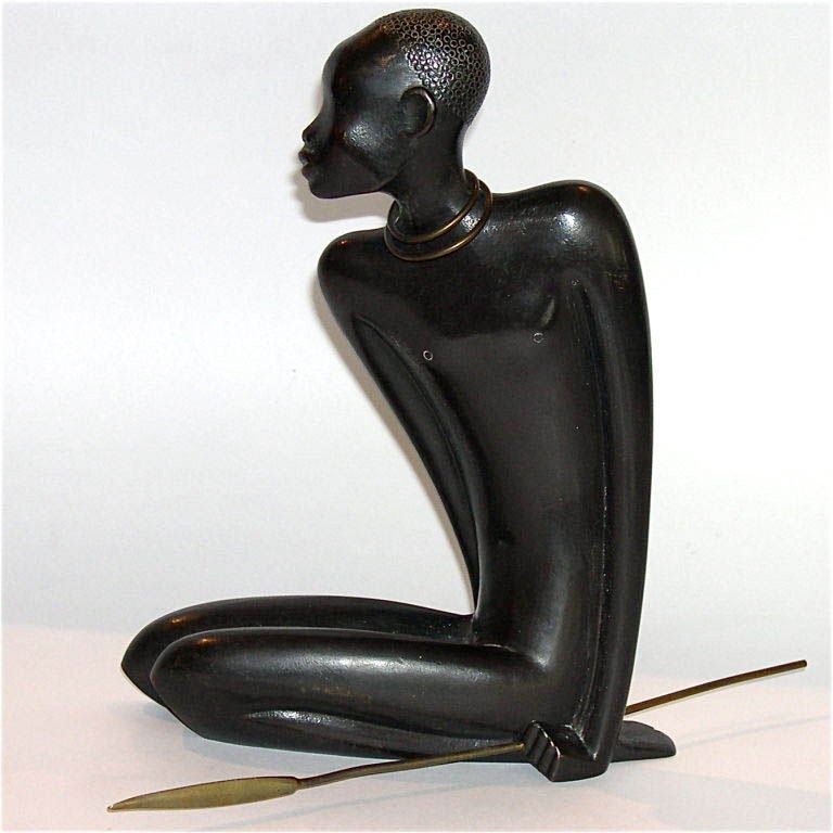 Large Signed Cast Brass African Warrior Sculpture by Hagenauer