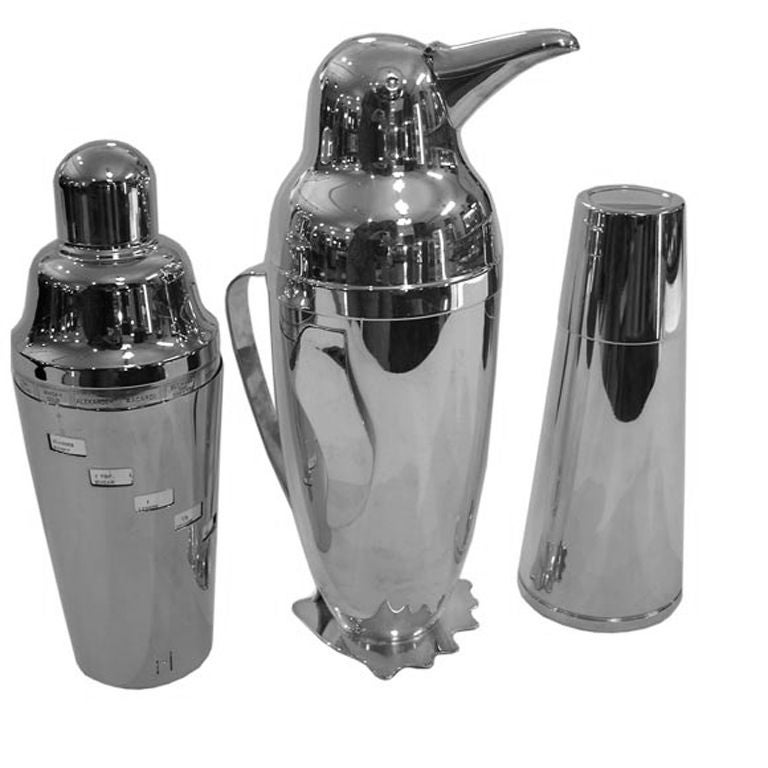 Selection of 1930's Silver Plated Napier Cocktail Shakers For Sale