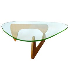 Vintage Walnut Noguchi Coffee Table w/ Original Green Glass