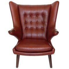 Original Hans Wegner Papa Bear Chair in Cinibar Leather & Teak