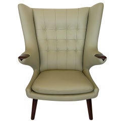 Original Papa Bear Chair by Hans Wegner in Ivory Leather & Teak