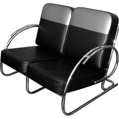 Streamline Moderne Art Deco Tubular Chrome Loveseat or Settee