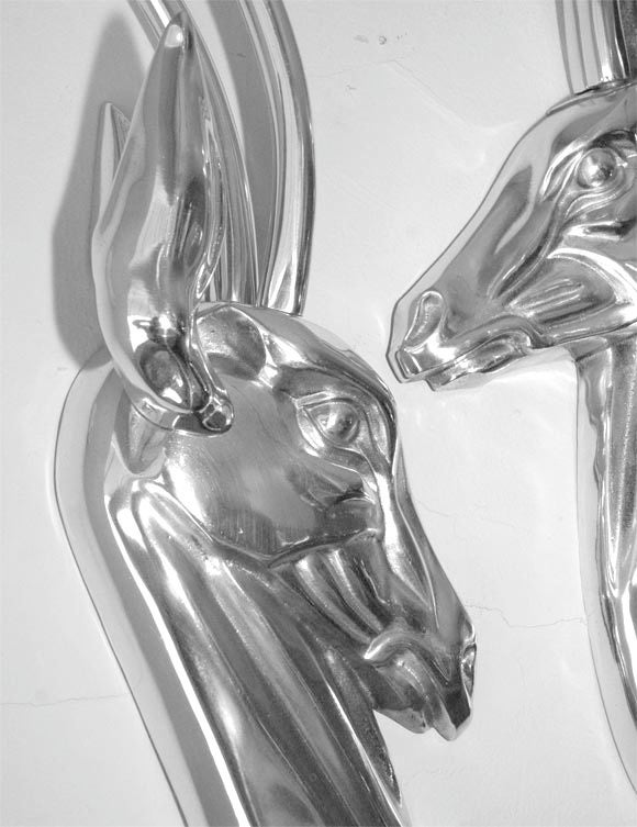 American Pair of Modernist Aluminum Antelope Wall Sculptures For Sale