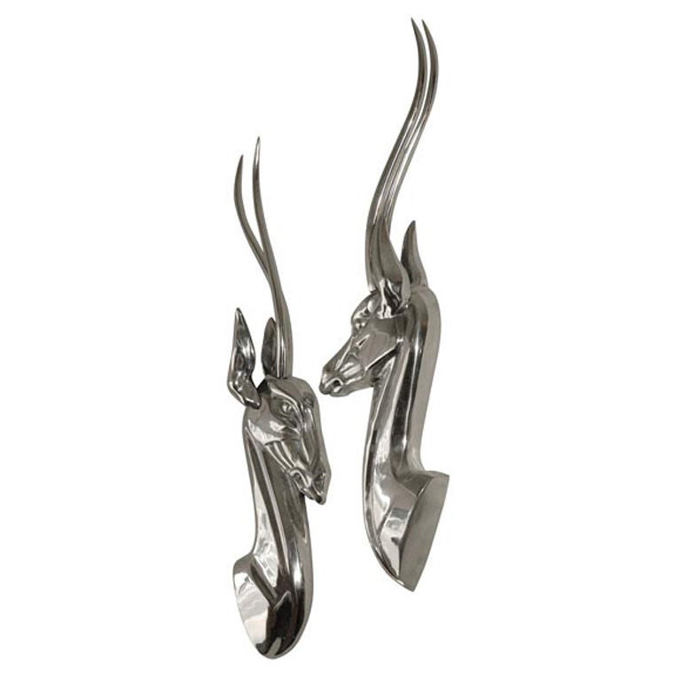 Pair of Modernist Aluminum Antelope Wall Sculptures For Sale
