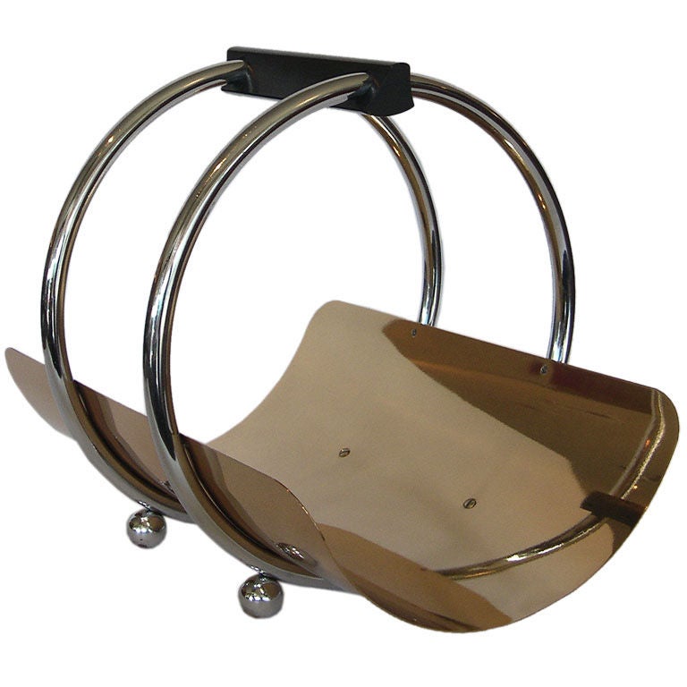 Bronze w/ Chrome Wood or Magazine Holder By Norman Bel Geddes
