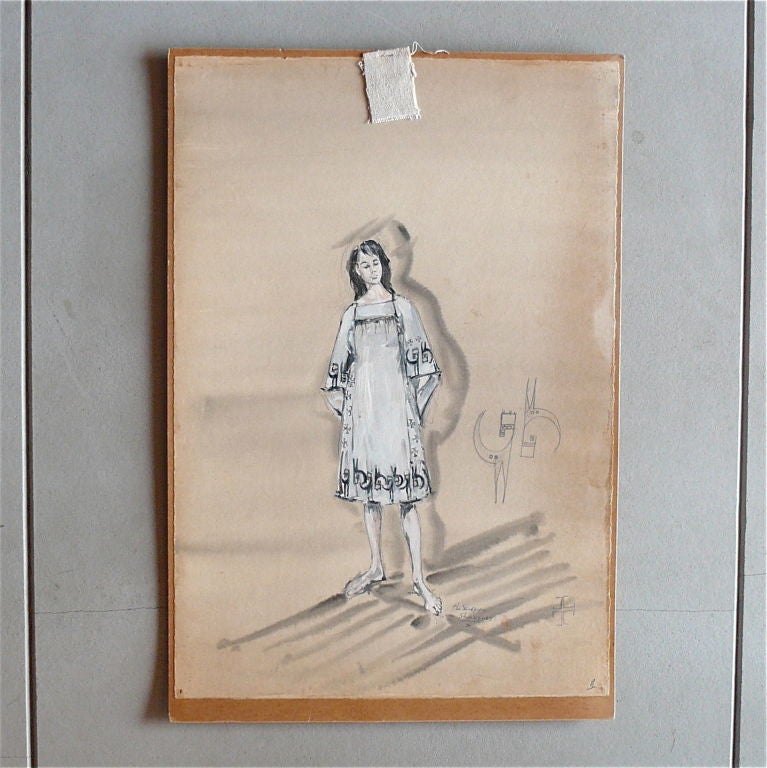 Elizabeth Taylor Costume Sketch by I. Sharaff "The Sandpiper"