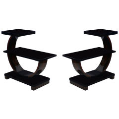 Pair of Art Deco Tables in Macassar Ebony & Black Lacquer