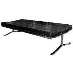 Stainless Steel Bench w/Black Leather Cushion by Nicos Zographos