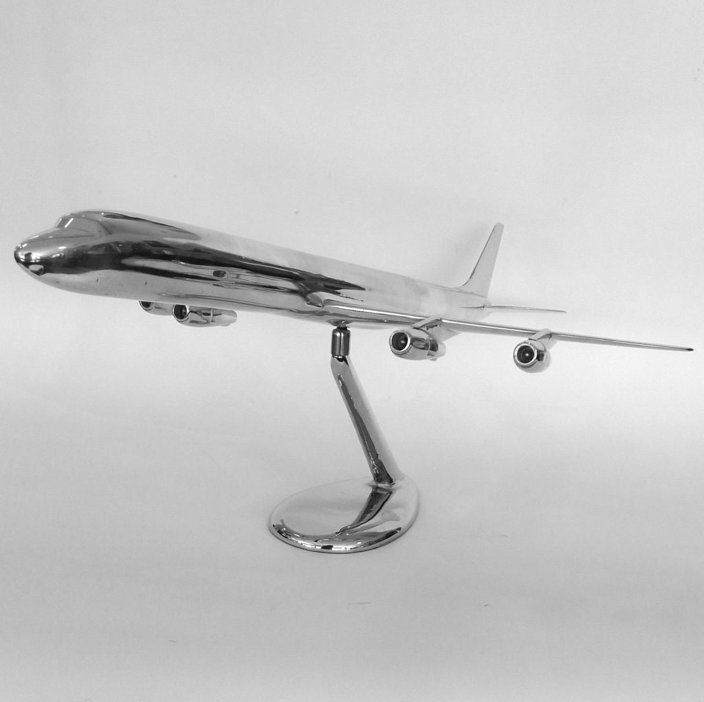 20th Century Large Aluminum DC8 Stretch Airplane Model w/Pivoting Stand