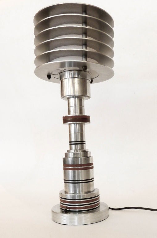 Streamlined Moderne Original Pattyn Products Streamline Machine Age Aluminum Lamp For Sale