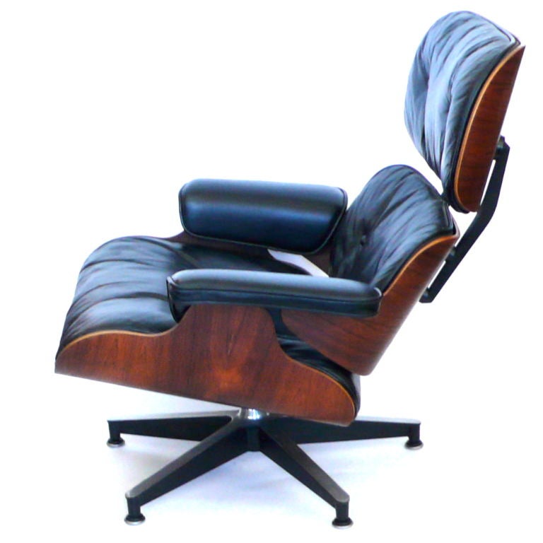 Rosewood Original 1965 Eames 670 Lounge Chair & 671 Ottoman Black Leather