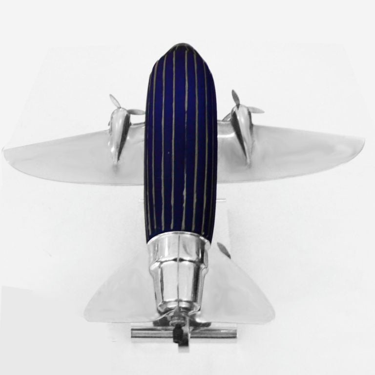 Enamel Original Art Deco Airplane Lamp w/ Illuminating Glass Fuselage