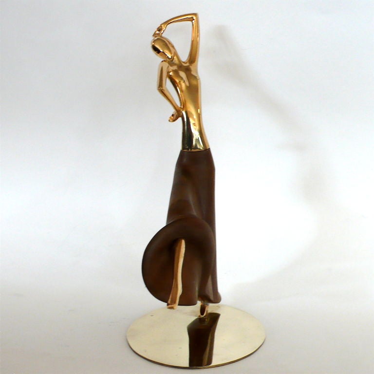Early Brass & Walnut Dancing Figure by Hagenauer In Excellent Condition For Sale In Los Angeles, CA