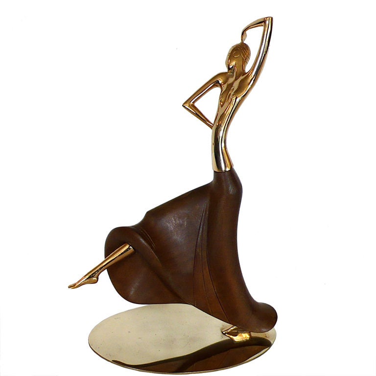 Early Brass & Walnut Dancing Figure by Hagenauer For Sale