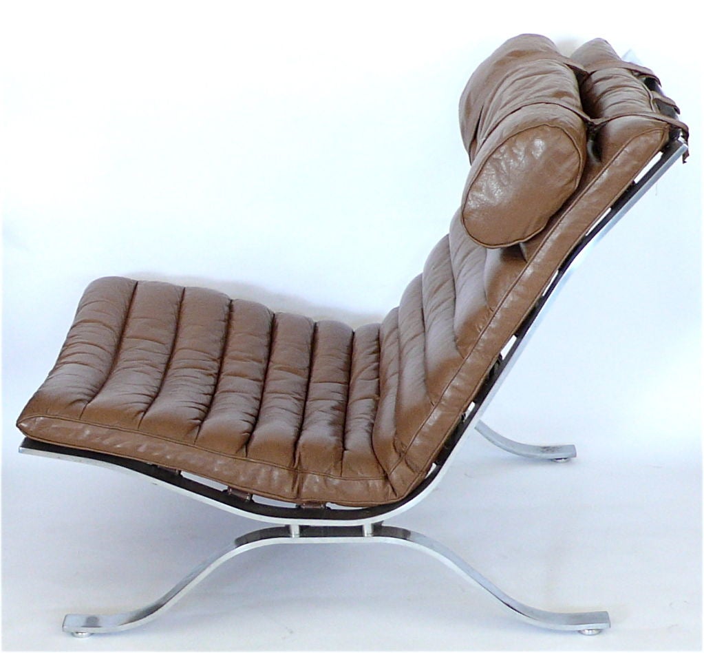 Stainless Steel Original Camel Leather Ari Lounge Chair & Ottoman by Arne Norell