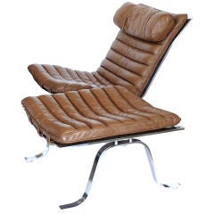 Original Camel Leather Ari Lounge Chair & Ottoman by Arne Norell