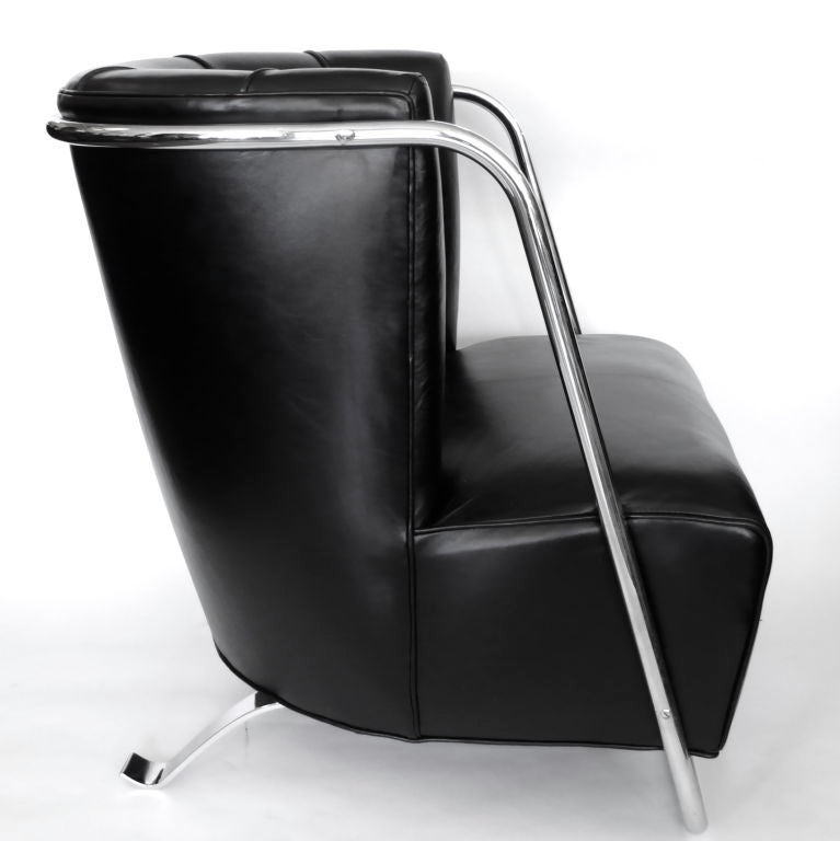 American Rare Art Deco Chrome & Black Leather Chair by Gilbert Rohde