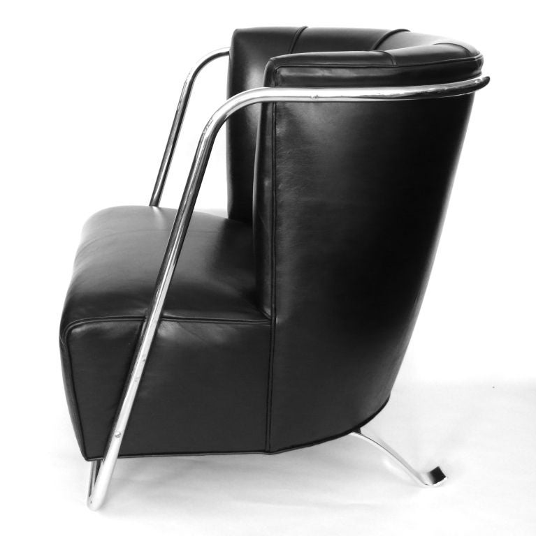 20th Century Rare Art Deco Chrome & Black Leather Chair by Gilbert Rohde