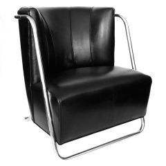Rare Art Deco Chrome & Black Leather Chair by Gilbert Rohde